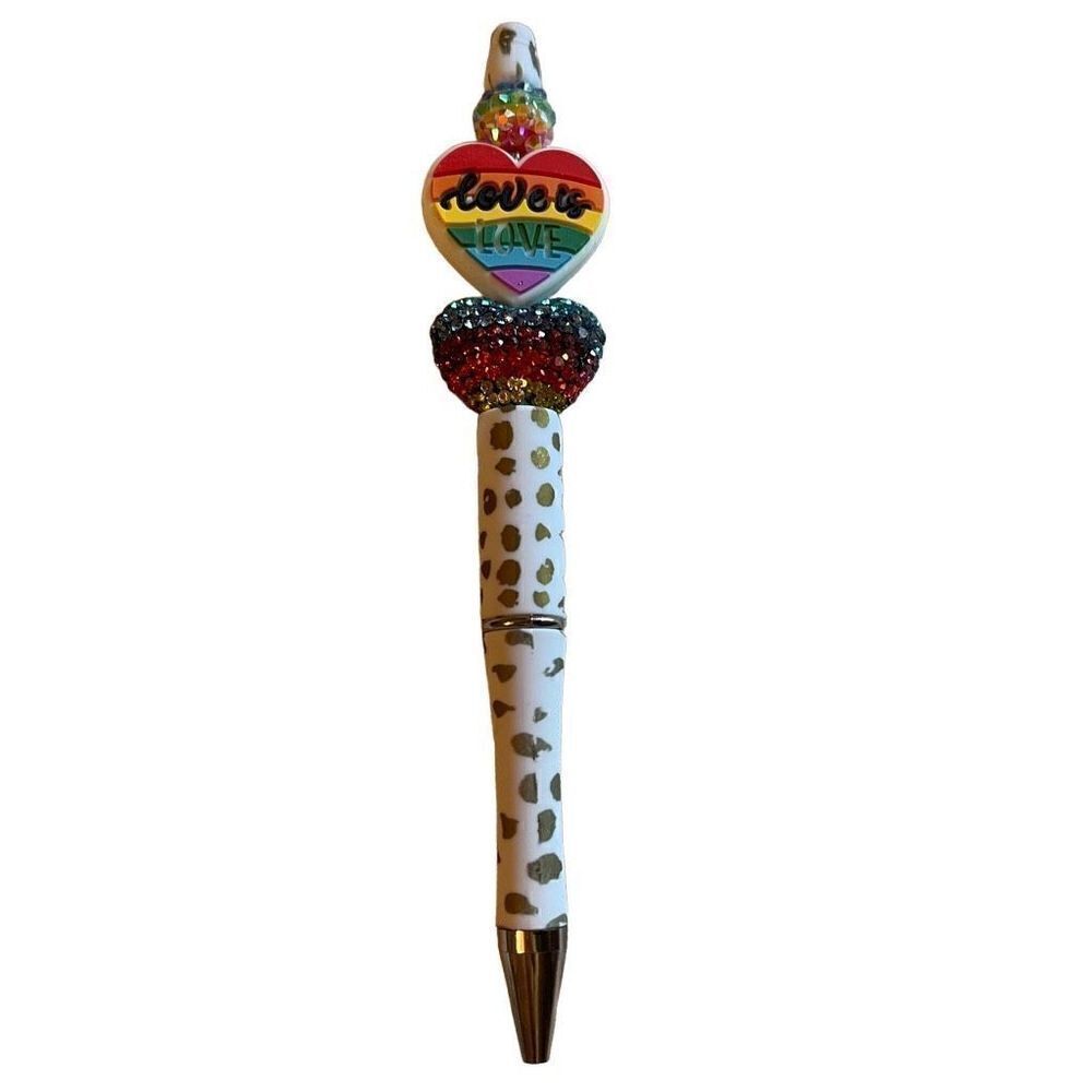 Love is love heart beaded writing pen handmade spots animal print rainbow glitte